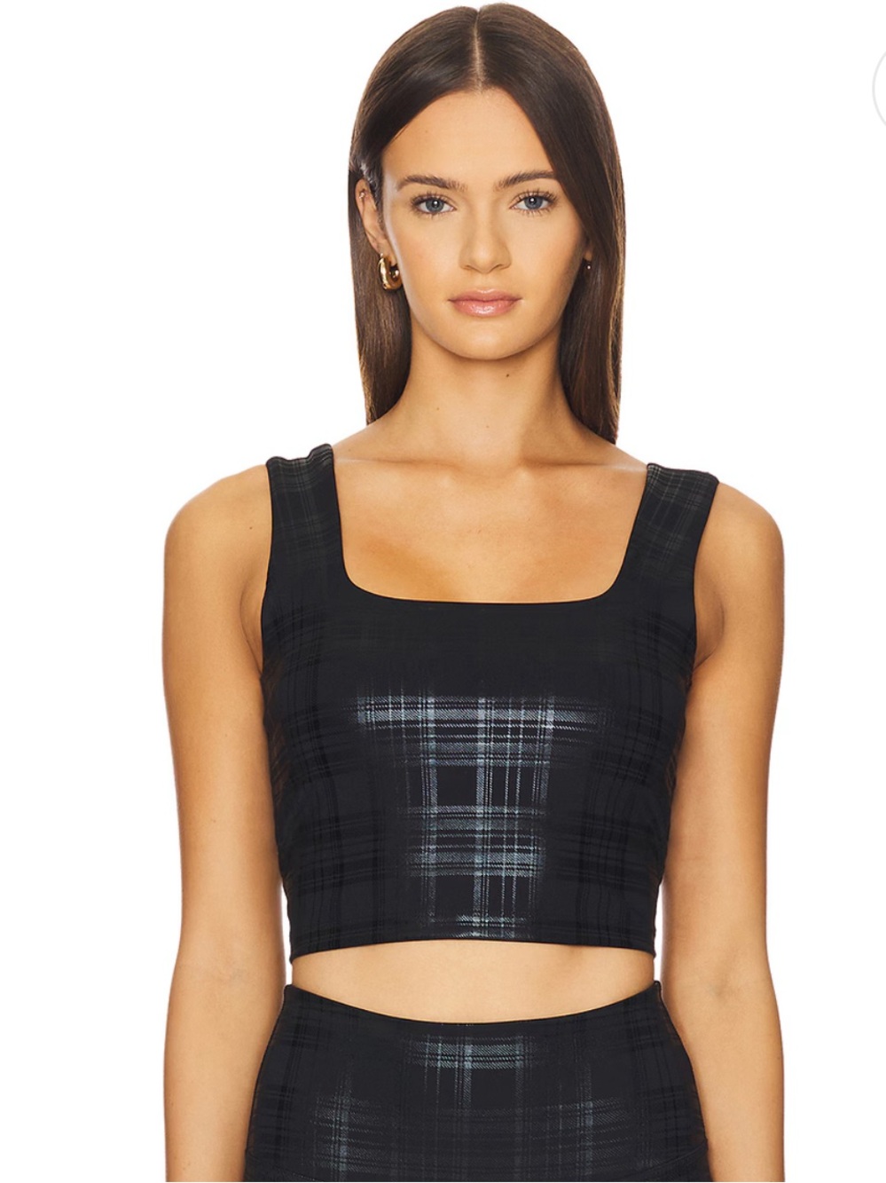 Beyond Yoga Women’s S The Studio High Cropped Tank Top in Plaid Foil Black